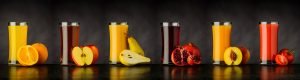 Collage of Fresh Fruit Juice Drinks in Glass
