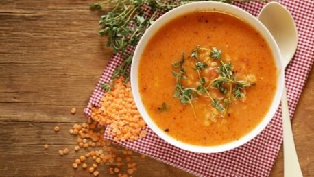 Jamaican Curried Lentil and Radish Microgreens Soup with Coconut