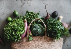 Shopping bag with freash vegetables and microgreens
