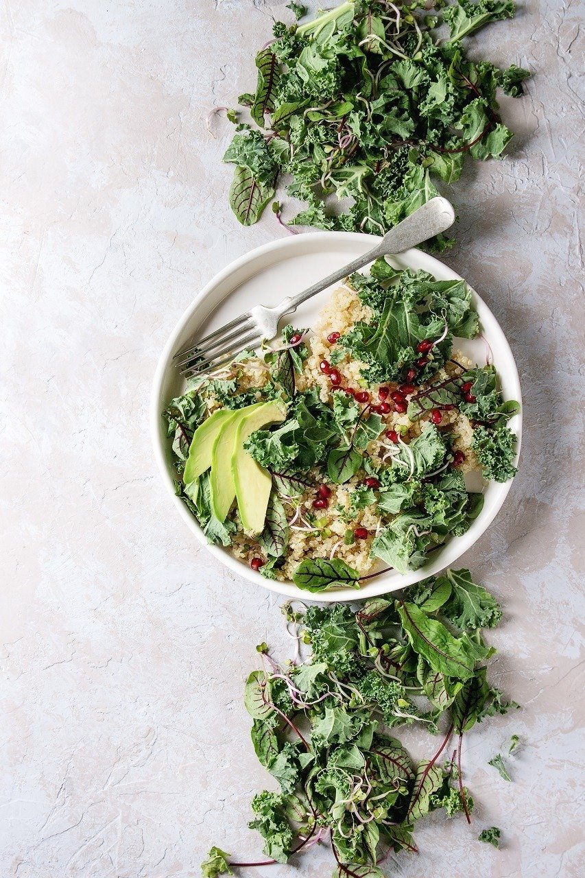 Organic quinoa and kale microgreens salad