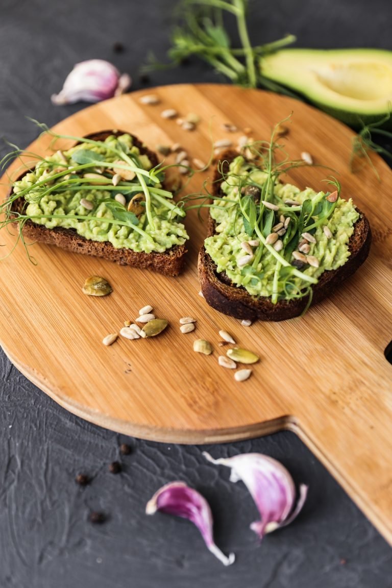 Toast with avocado and microgreens.