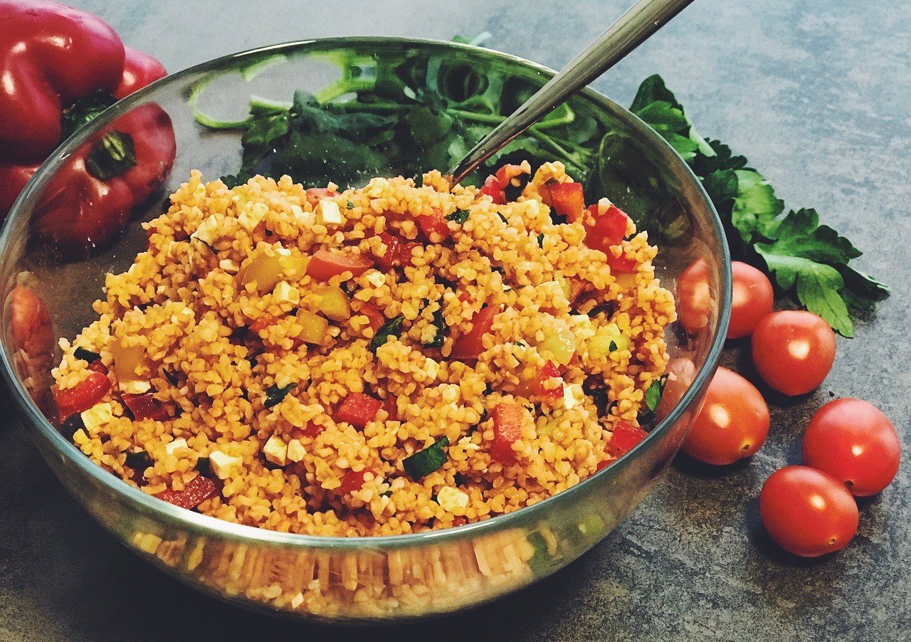 Homemade Bulgar Salad with Microgreens
