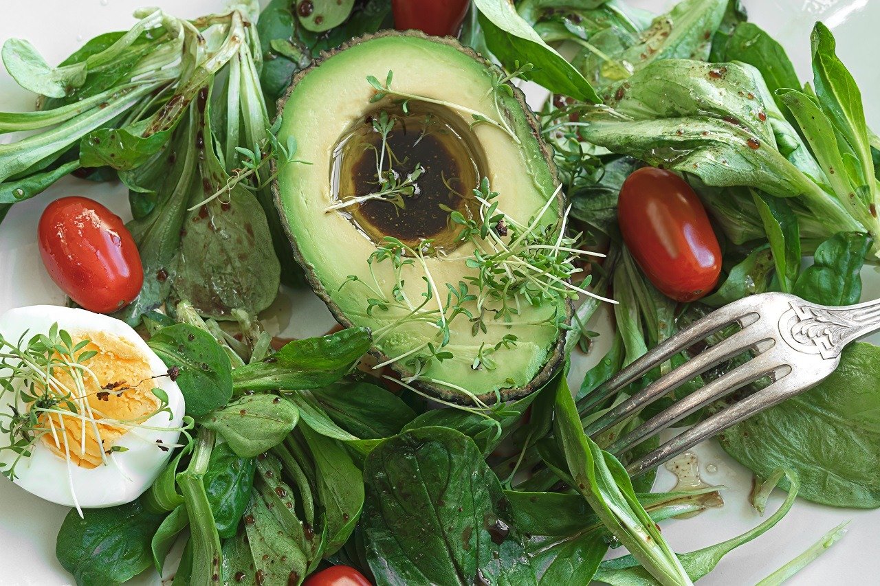 healthy salad with chia microgreens