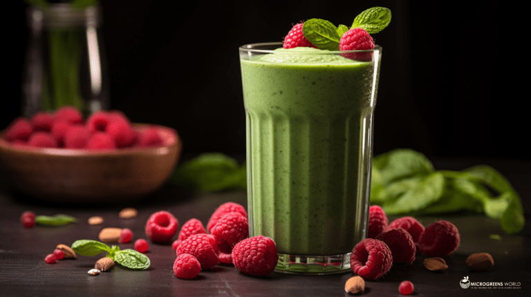 Raspberry Almond Spinach Microgreens Smoothie