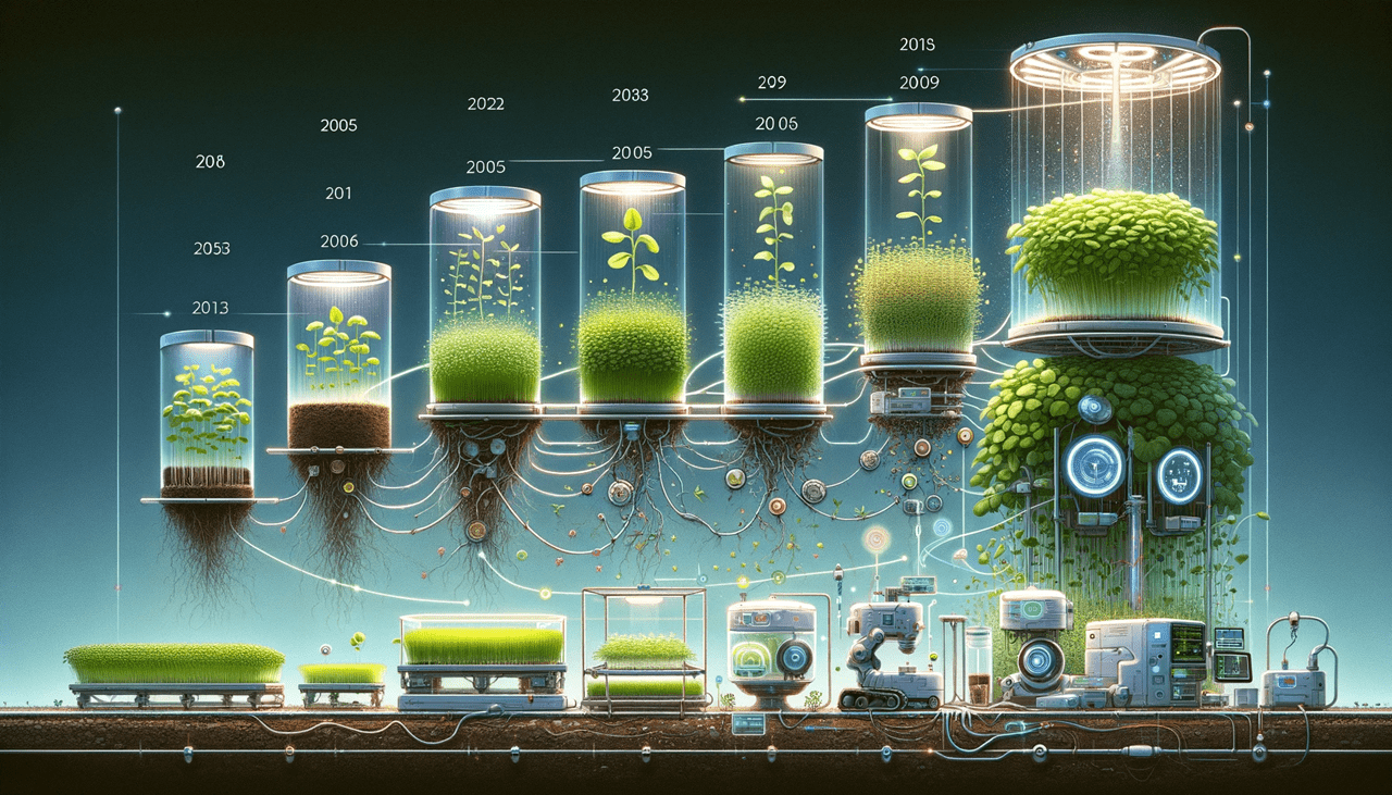 Futuristic microgreens growth laboratory illustration.