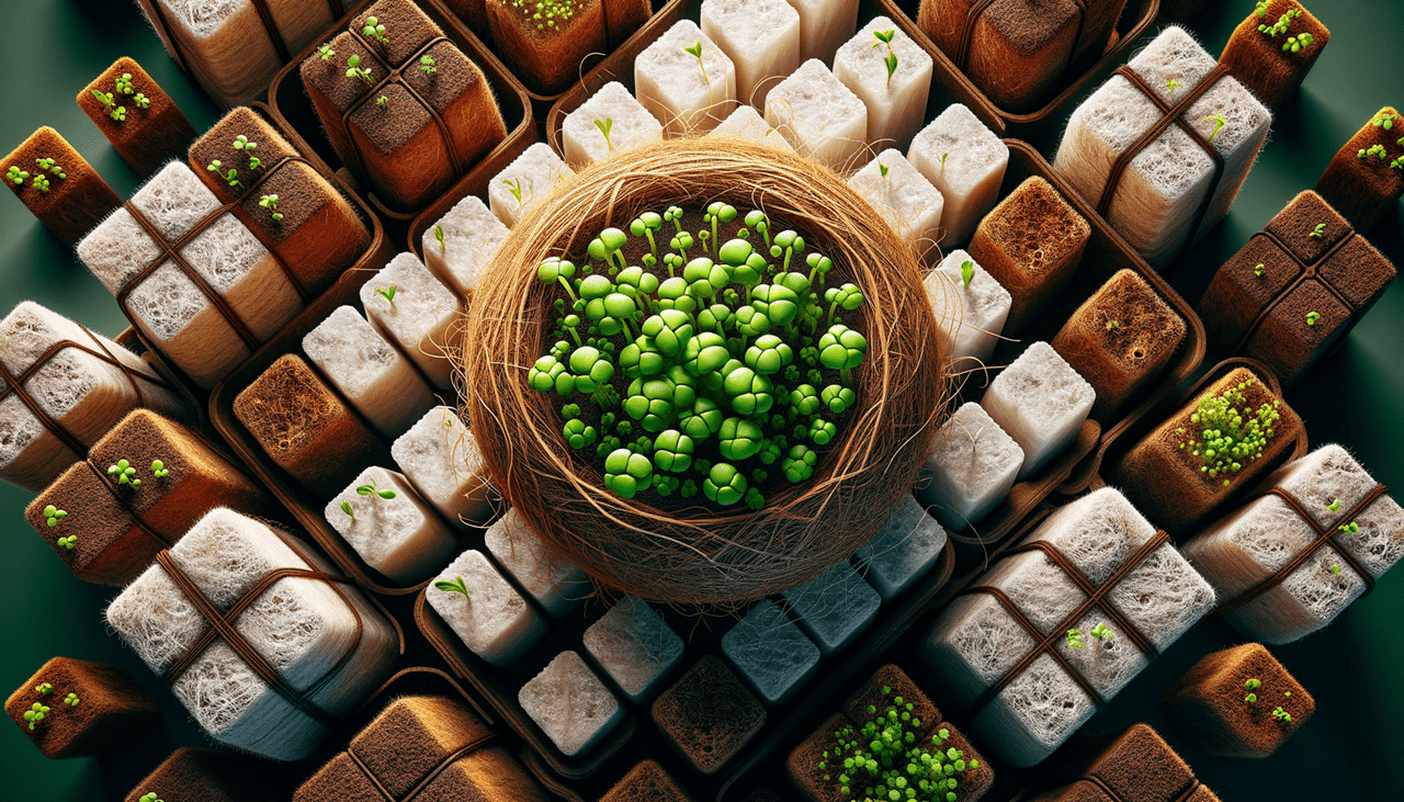 Coconut coir medium and Rockwool cubes used for growing vibrant microgreens