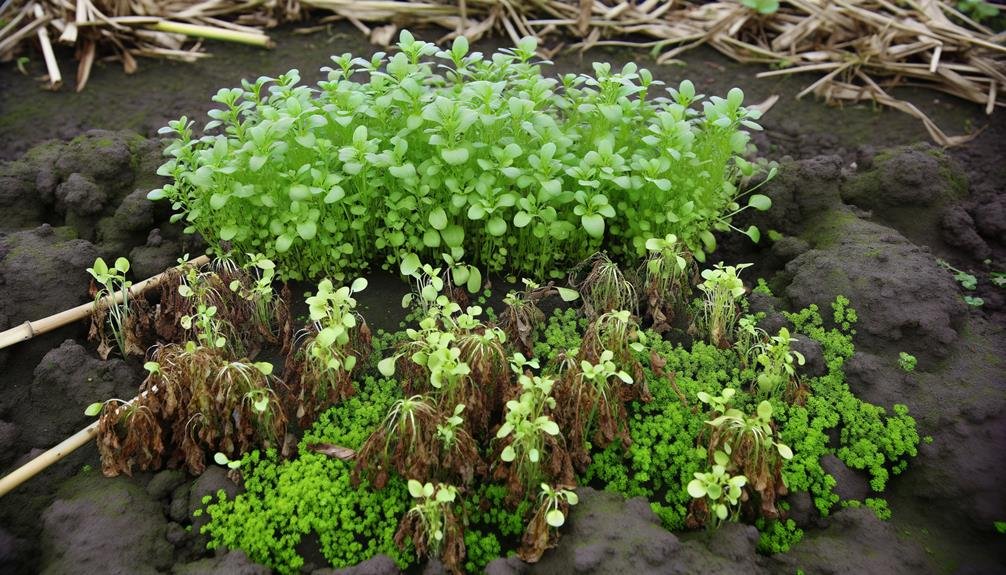 Microgreens growing in fertile soil.