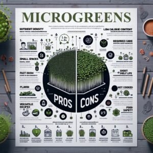 Infographic comparing microgreens pros and cons.
