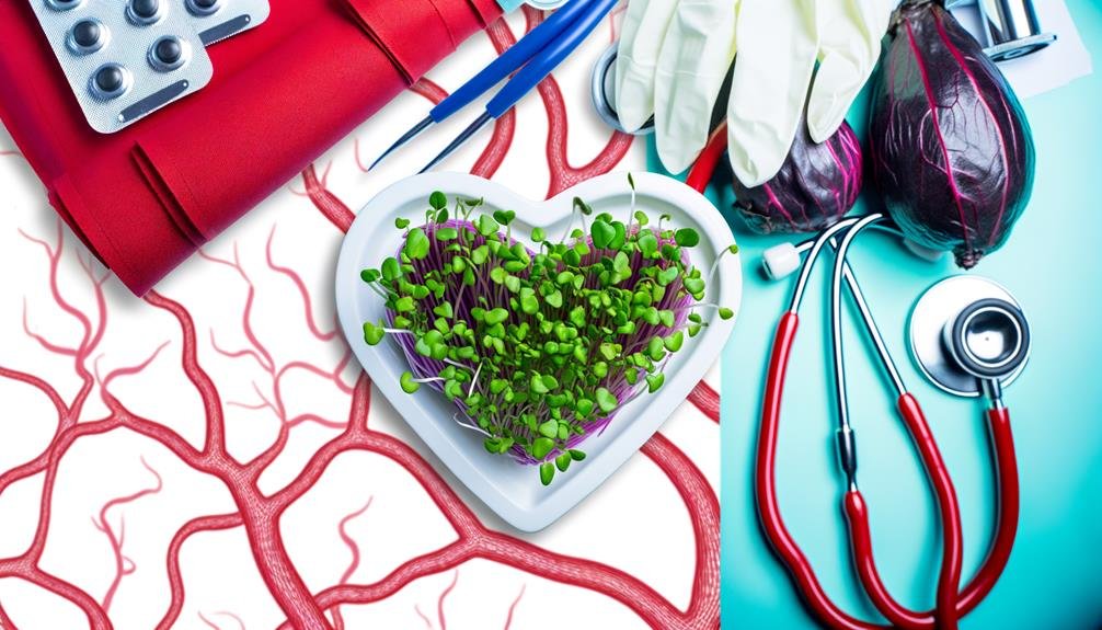 8_Chronic_Diseases_That_Microgreens_Help_With_0001 Microgreens growing in a heart-shaped container on a desk with a stethoscope and blood pressure monitor