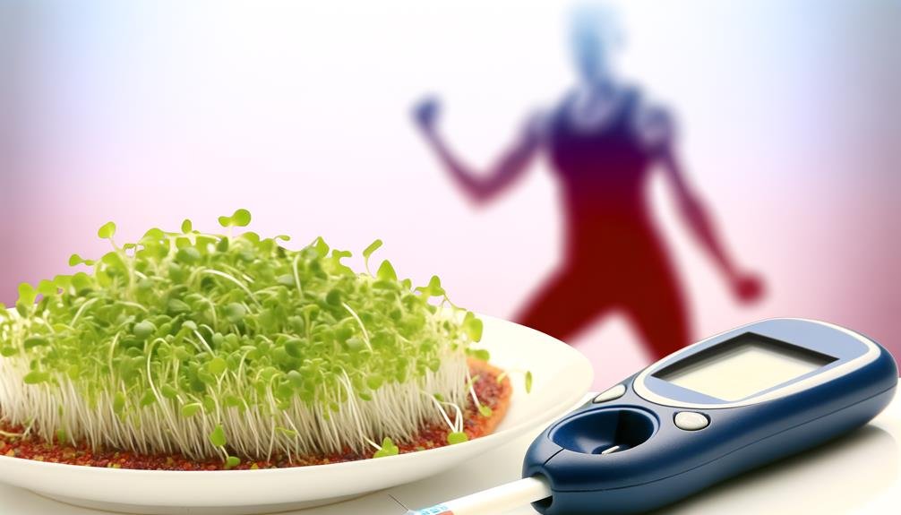 8_Chronic_Diseases_That_Microgreens_Help_With_0004 Blood sugar monitor on a table with a bowl of microgreens. A person working out in the background