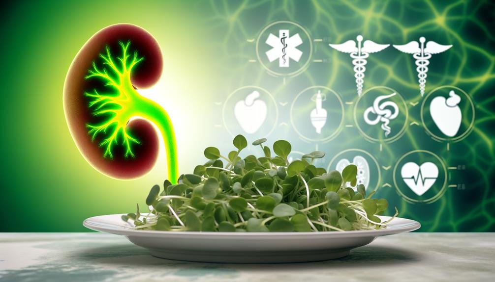 8_Chronic_Diseases_That_Microgreens_Help_With_0006 Plate of microgreens on the table with a human kidney in the foreground