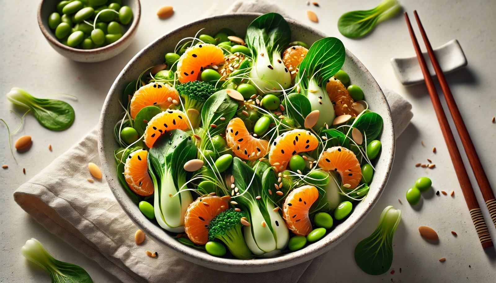 Asian-Inspired Bok Choy Microgreen Salad with oranges and vegetables