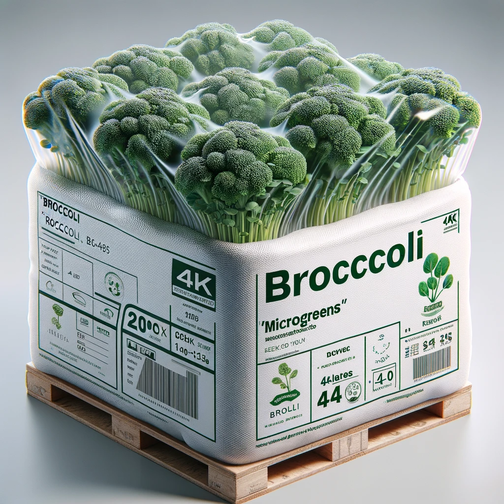 Packaged 'broccoli' microgreens ready for delivery