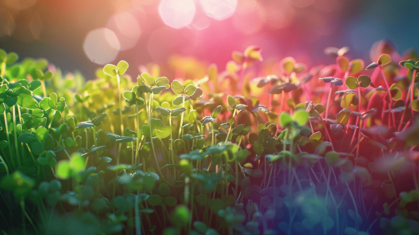 A vibrant image showcasing a variety of fresh echinacea microgreens herbs, surrounded by glowing, ethereal light to emphasize their immune-boosting properties and natural vitality.