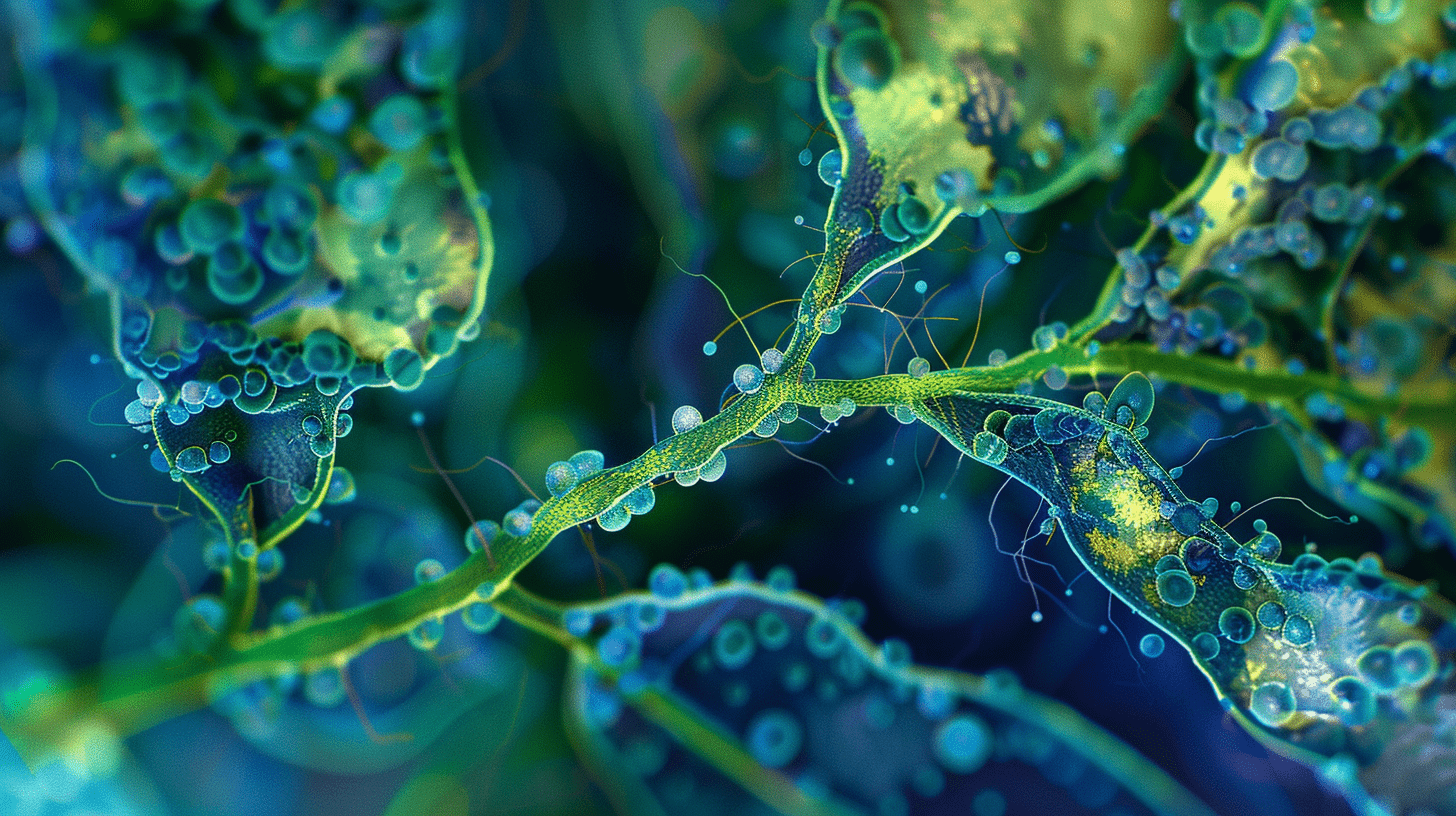 A hemp leaf under a microscope, with THC molecules bonding to CB1 receptors, surrounded by neurons, neurotransmitters, and endocannabinoids