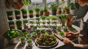 A bright, modern kitchen showcasing the ease of growing micro herbs at home and their versatility in cooking.