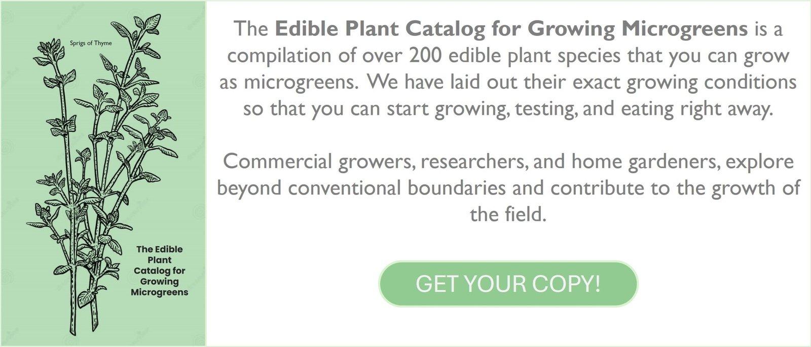 dible plant microgreens catalog promotion with botanical illustrations.