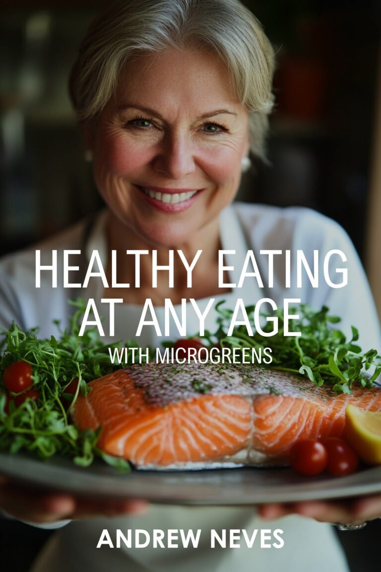 Woman holding dish of fruits, microgreens, vegetables, and salmon