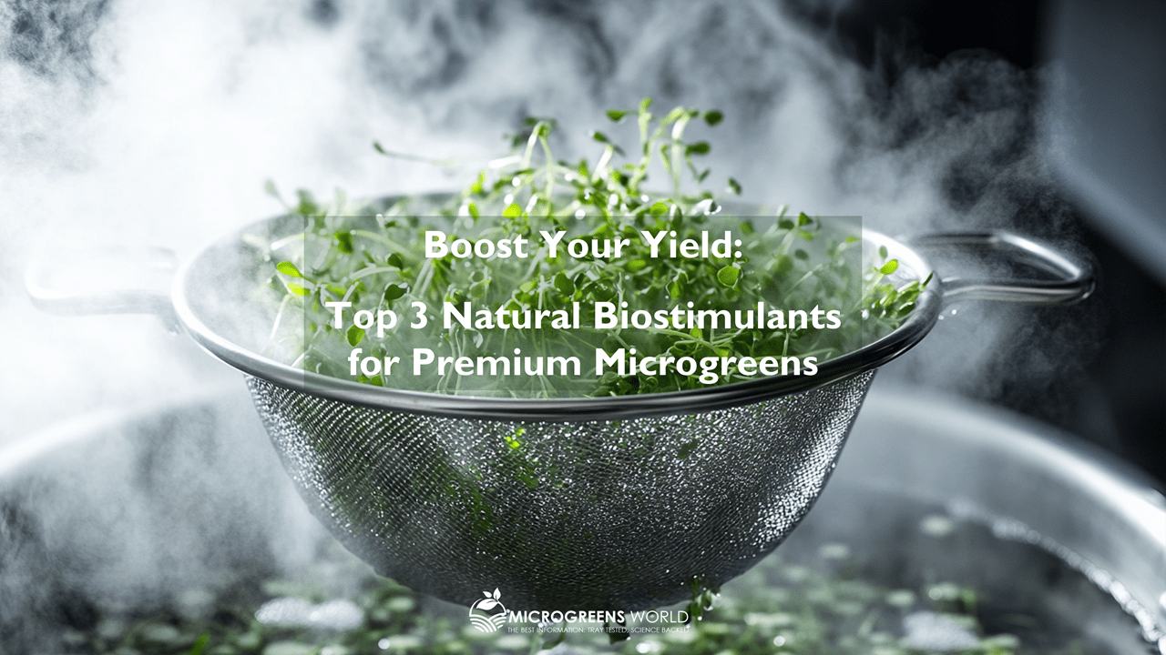 The Art of Blanching Microgreens: Transform the Flavor and Texture A professional close-up shot of vibrant green microgreens being blanched in a stainless steel colander suspended over a steaming pot of water.