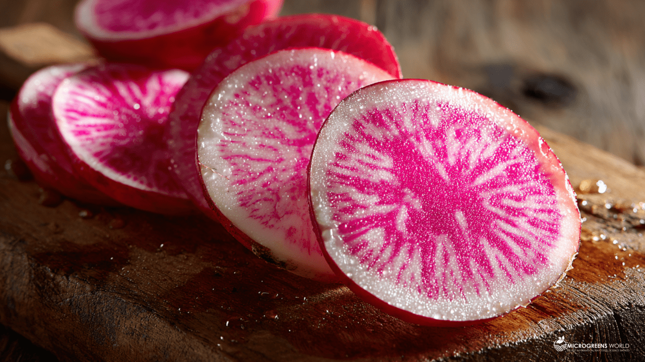 Champion #2 Sango Radish - The All-Around Antioxidant Warrior Sliced whole radish on a cutting table