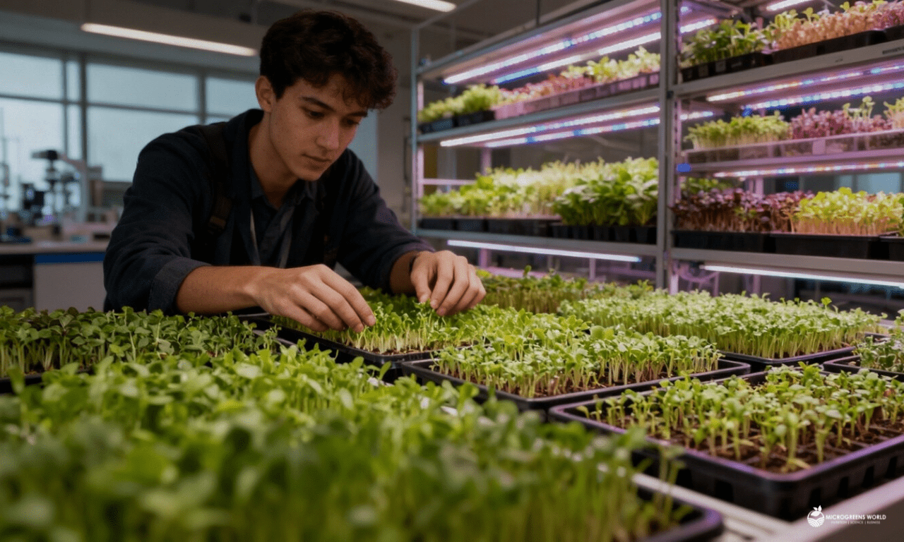 Two University Programs Show What's Possible University sophomore tending to a university microgreens farm