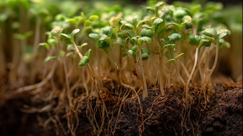 Fungus gnats at the roots of microgreens