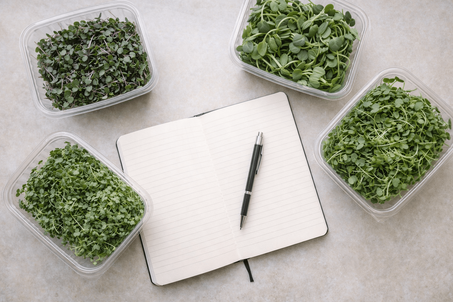 Radish microgreens in the propagation tray, ready for harvesting.